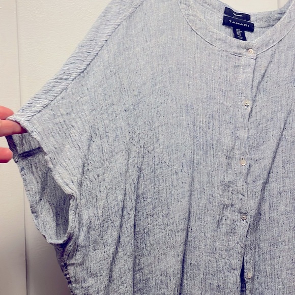 Tahari 100% linen oversized slouchy button down shirt size M - Picture 4 of 9